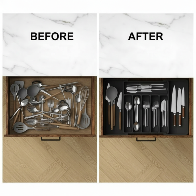 Extendable Kitchen Cutlery Storage Organizer